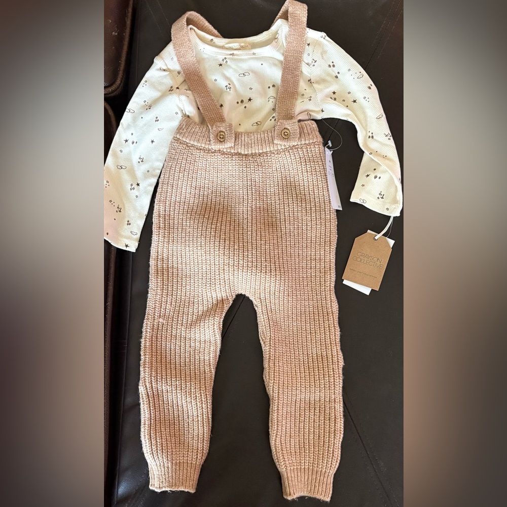 6/$20 Grayson Collective Knit Suspenders Baby Pants Set - Boy or Girl 18M NWT